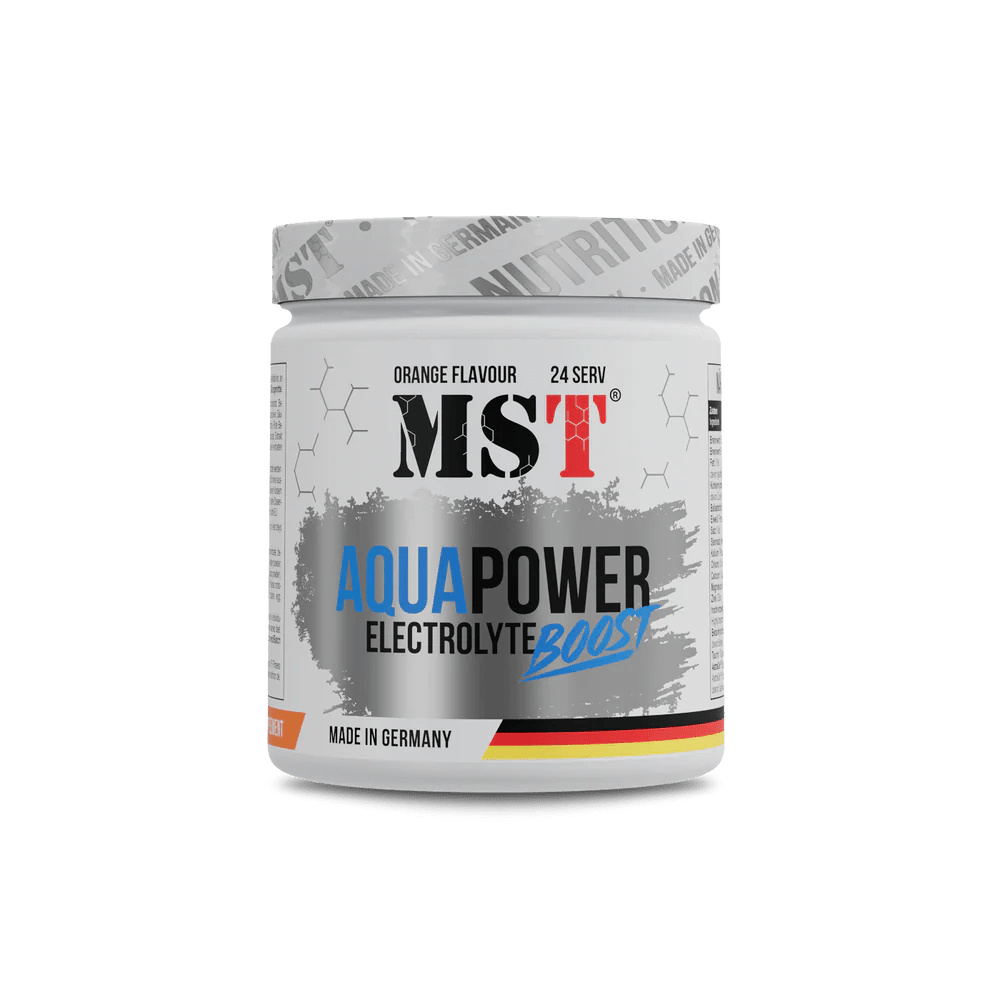 Aqua Power Electrolyte Boost Orange 360 g – izotoninis gėrimas su elektrolitais, taurinu ir Cluster Dextrin® - Realsport.lt