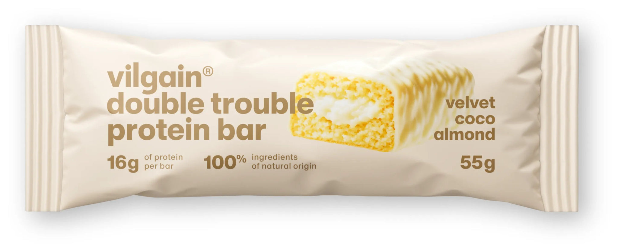 Double Trouble Bar Coconut & Almond – baltyminis batonėlis su kokosu ir migdolais (55 g) - Realsport.lt