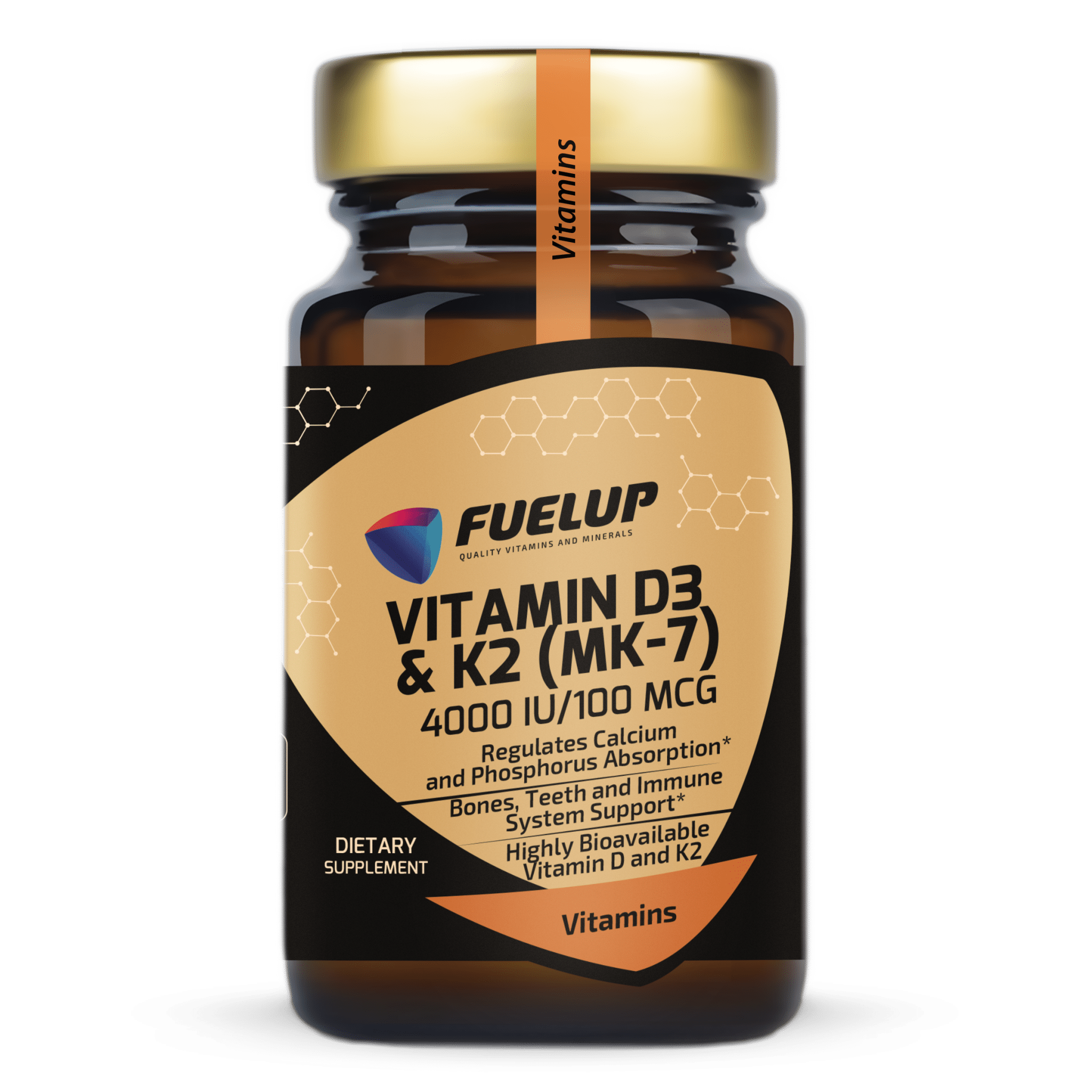 FuelUp Vitaminas D3 + K2 (100 µg) 60kaps.– kaulams, imunitetui ir optimaliam kalcio pasisavinimui - Realsport.lt