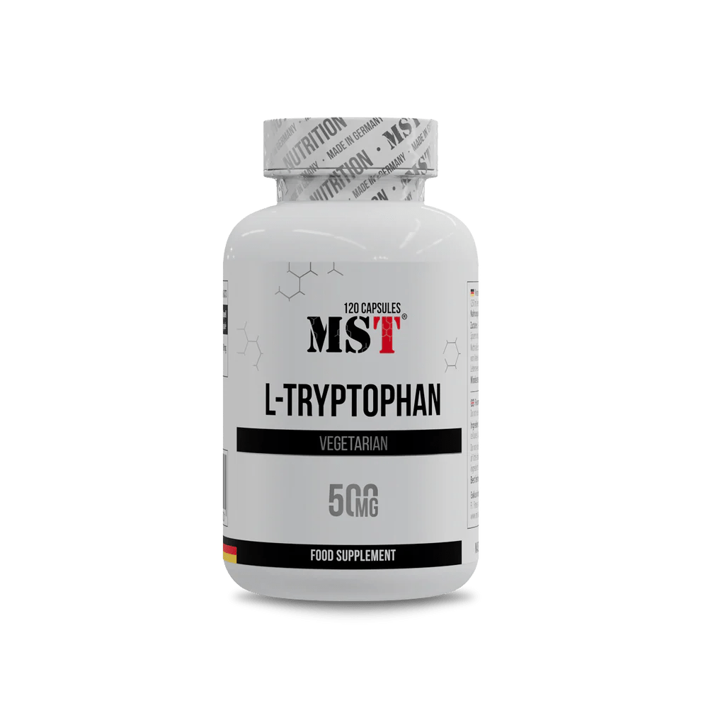 MST L-Tryptophan 500 mg supplement bottle for emotional balance and quality sleep.