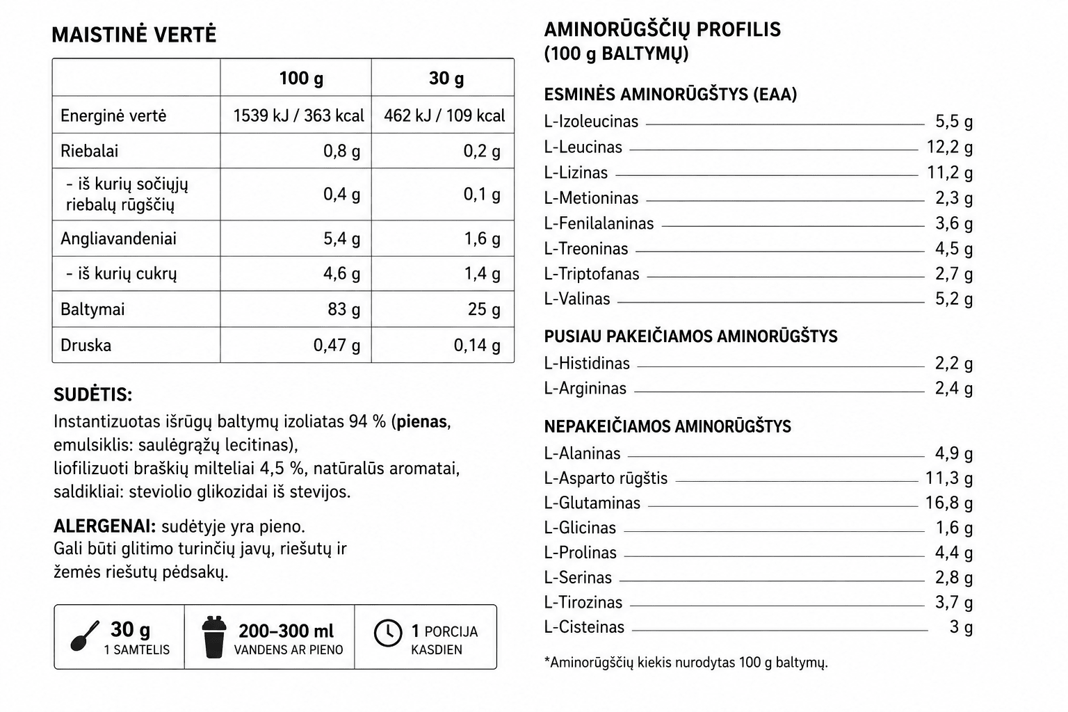 Vilgain Grass - Fed Whey Protein Isolate 1000 g (stevia) - Realsport.lt