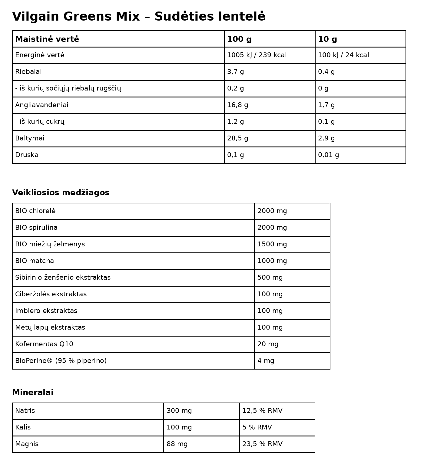 Vilgain Greens Mix – žaliųjų augalų ir elektrolitų mišinys (300 g) - Realsport.lt