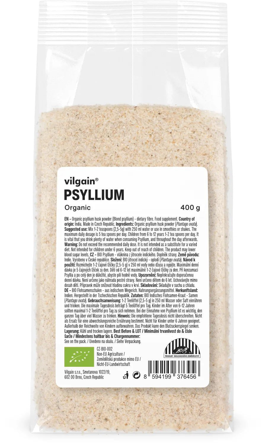 Vilgain Organic Psyllium BIO 400 g - Realsport.lt