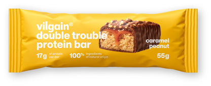 Double Trouble Bar Caramel & Peanuts – baltyminis batonėlis su karamele ir žemės riešutais (55 g) - Realsport.lt