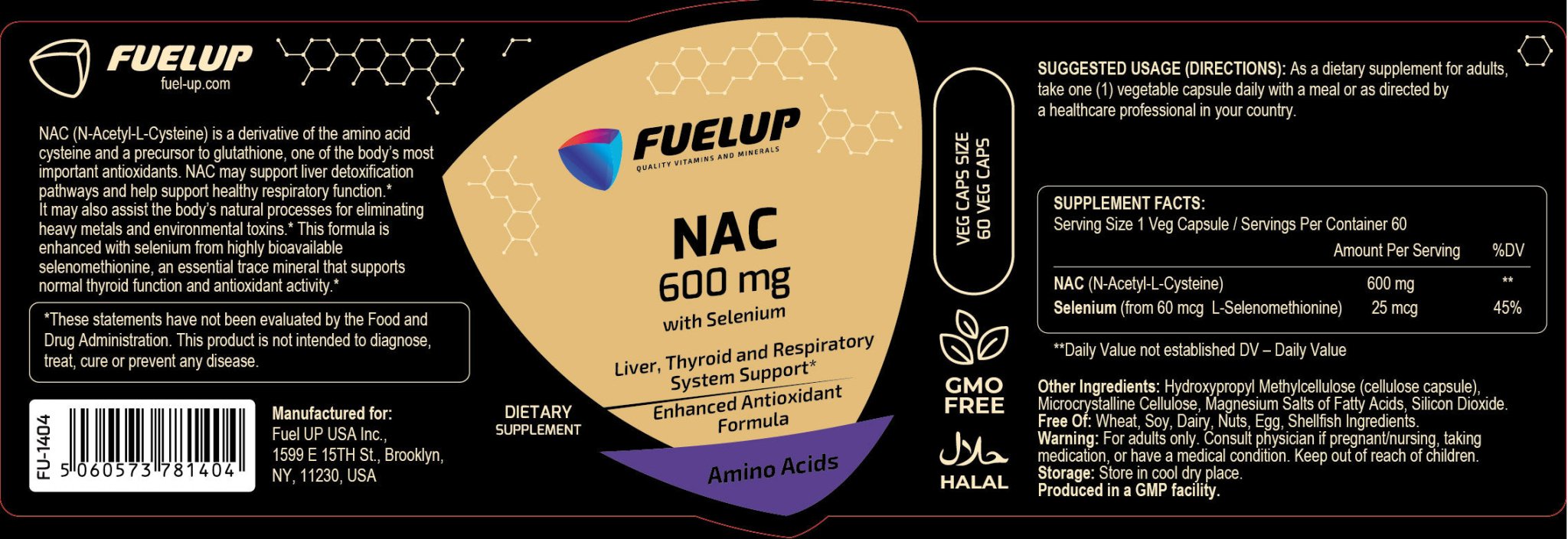 FuelUp NAC 600 mg su Selenu 60 kaps – antioksidacinis palaikymas - Realsport.lt