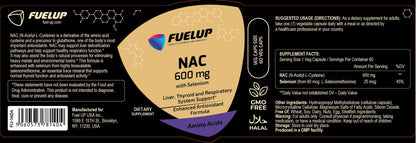 FuelUp NAC 600 mg su Selenu 60 kaps – antioksidacinis palaikymas - Realsport.lt