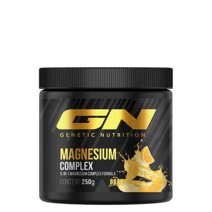 GN Laboratories magnio kompleksas 5-in-1, 250g apelsinų skonio maisto papildas miltelių pavidalu.