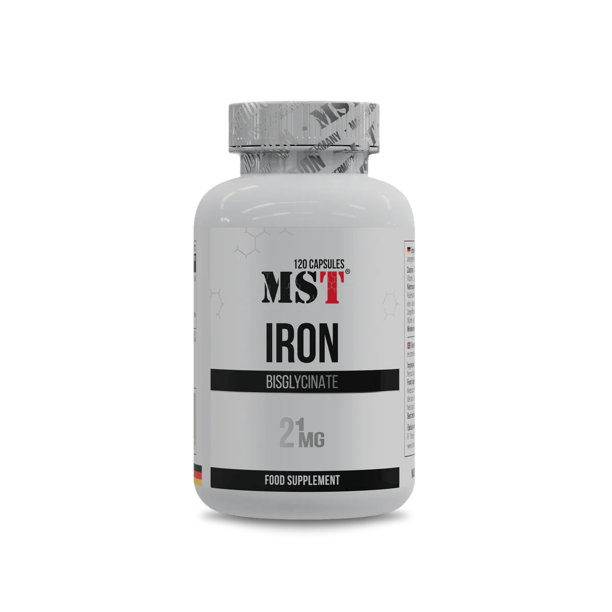 MST® Iron Bisglycinate + Vitamin C – lengvai pasisavinamas geležies papildas, 120 kapsulių - Realsport.lt