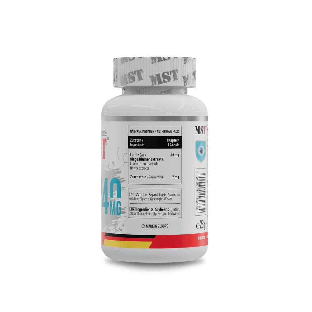 MST Lutein 40 mg + Zeaxanthin – liuteinas ir zeaksantinas regėjimui (60 minkštųjų kapsulių) - Realsport.lt