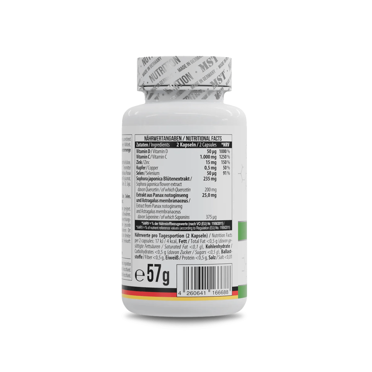 MST Immune Complex supplement bottle showcasing nutritional facts and ingredients for immune support.