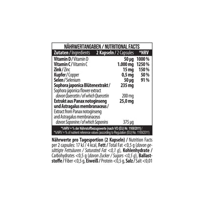 MST Immune Complex nutritional facts label showing ingredients and their amounts for immune support.