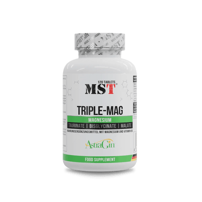 MST Triple Mag 120 Tabl. magnio kompleksas nervų sistemai, raumenims ir atsistatymui.
