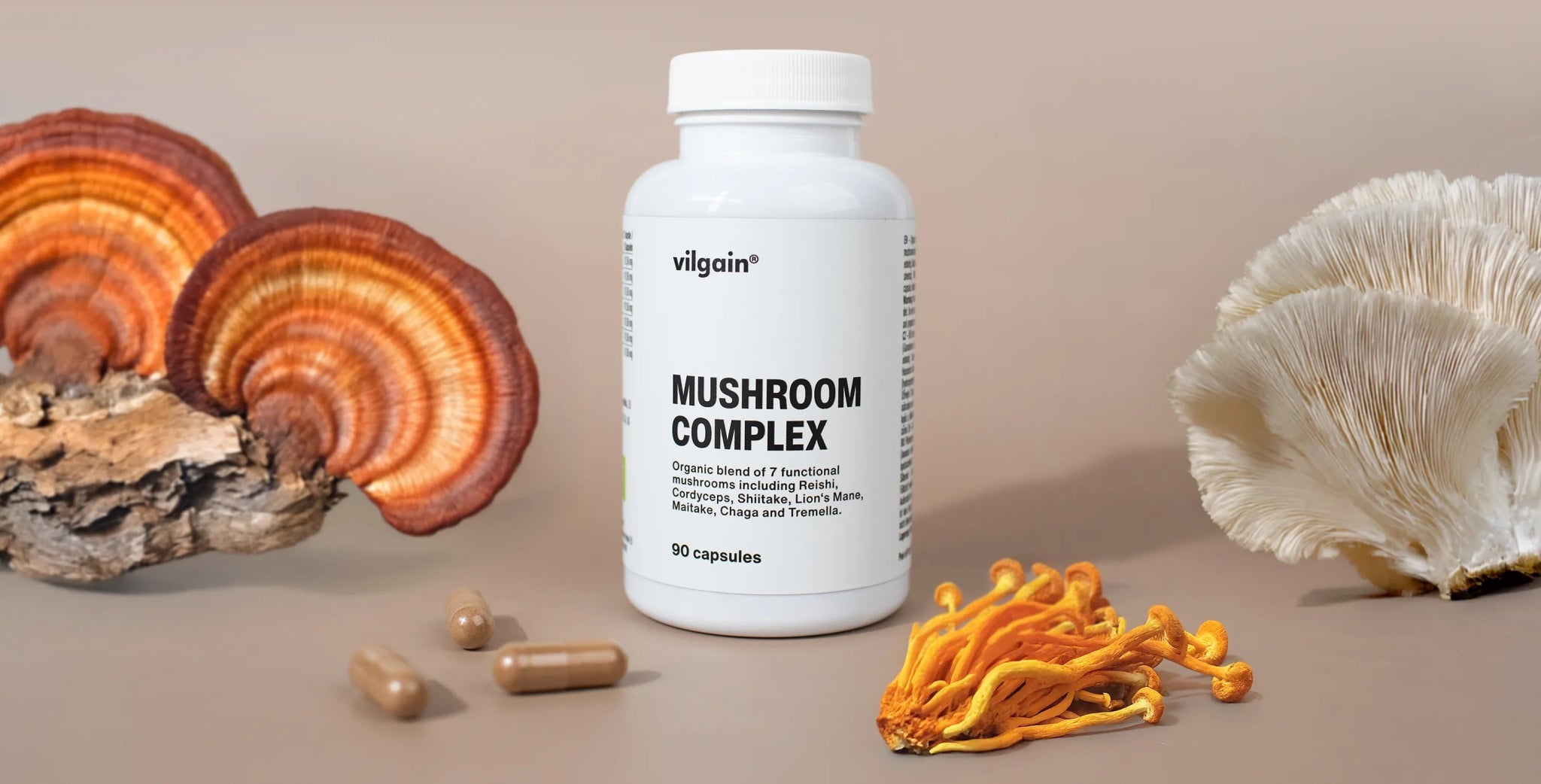 Organic Mushroom Complex – 7 ekologiškų grybų mišinys imunitetui, energijai ir kognityvinei funkcijai - Realsport.lt