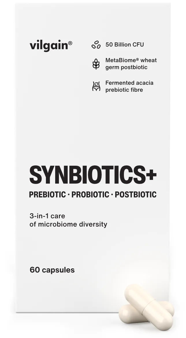 Synbiotics Pre- Pro- ir Postbiotikų kompleksas 50mlrd.CFU - 60 capsules for gut health and microbiome diversity.
