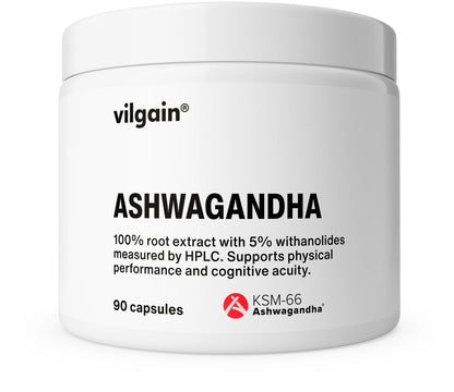 Vilgain Ashwagandha KSM - 66® – aukštos koncentracijos šaknies ekstraktas (90 kapsulių) - Realsport.lt