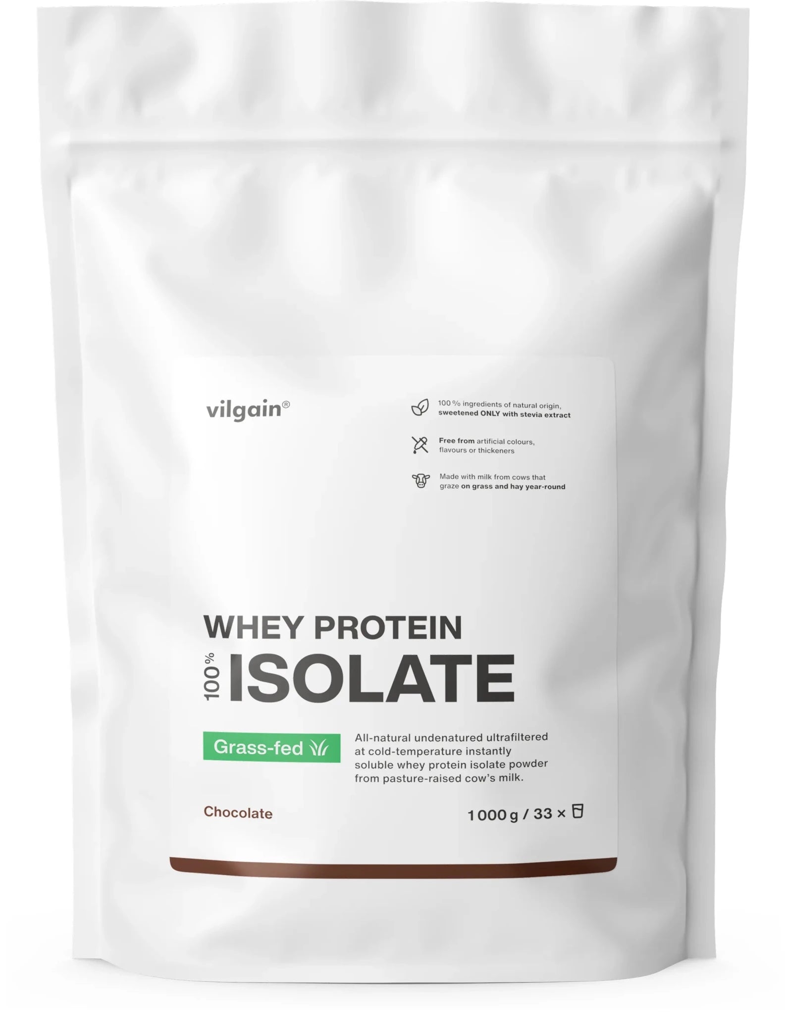 Vilgain Grass - Fed Whey Protein Isolate 1000 g (stevia) - Realsport.lt
