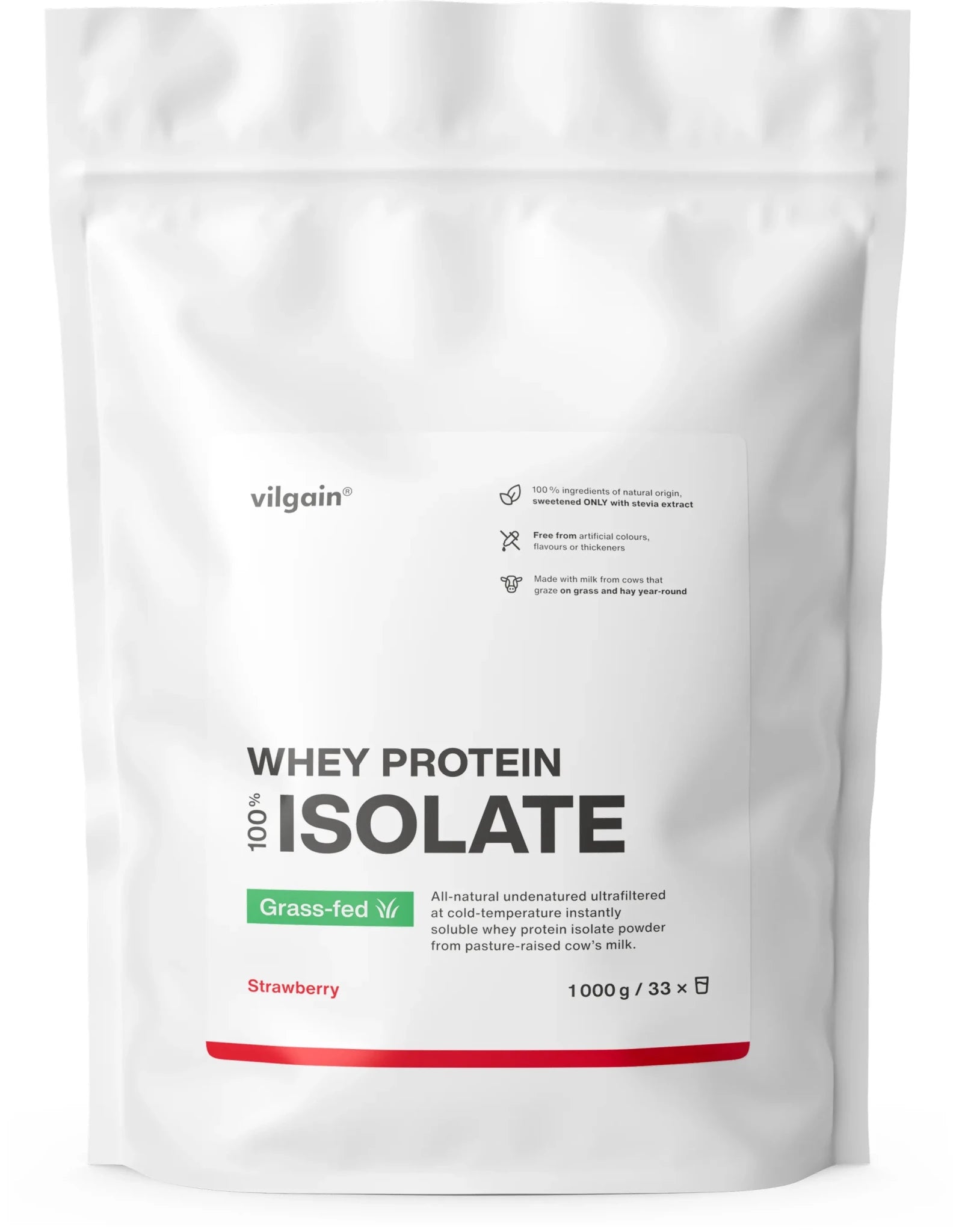 Vilgain Grass - Fed Whey Protein Isolate 1000 g (stevia) - Realsport.lt